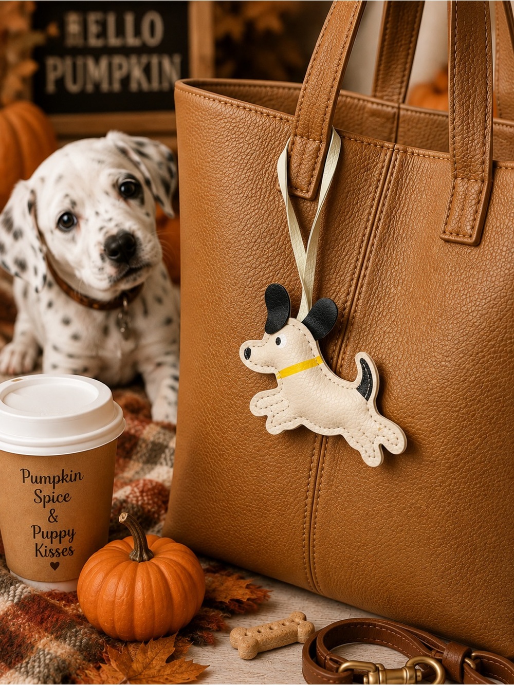 White Running Dog Bag Charm / Purse Charm
